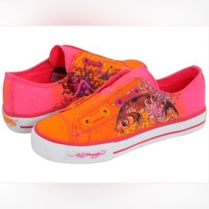 Ed Hardy | Neon pink and orange koi Sneakers | size 6